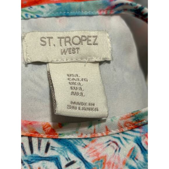 ST. Tropez West Sleeveless Tank Top Sz L Orange Blue Printed Relaxed Fit Blouse - Picture 5 of 6
